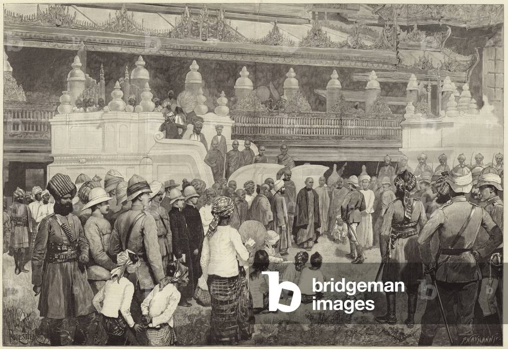 The Buddhist Archbishop of Burmah receiving Sir Frederick Roberts in the Monastery at Mandalay (engraving)