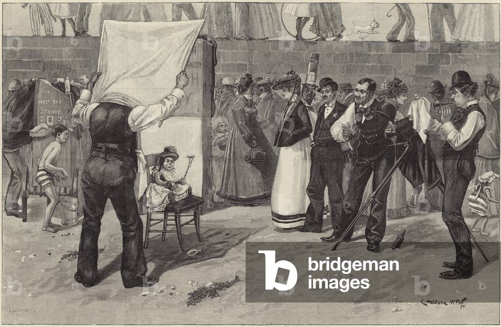 Bank holiday at the seaside (engraving)