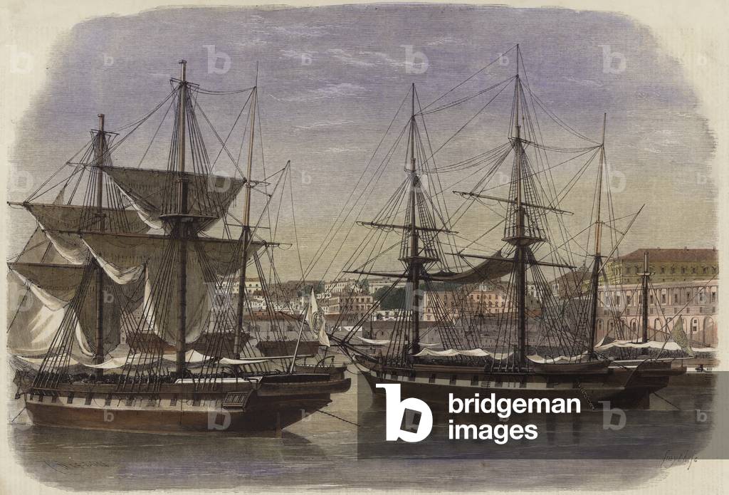 The arsenal at Naples (coloured engraving)