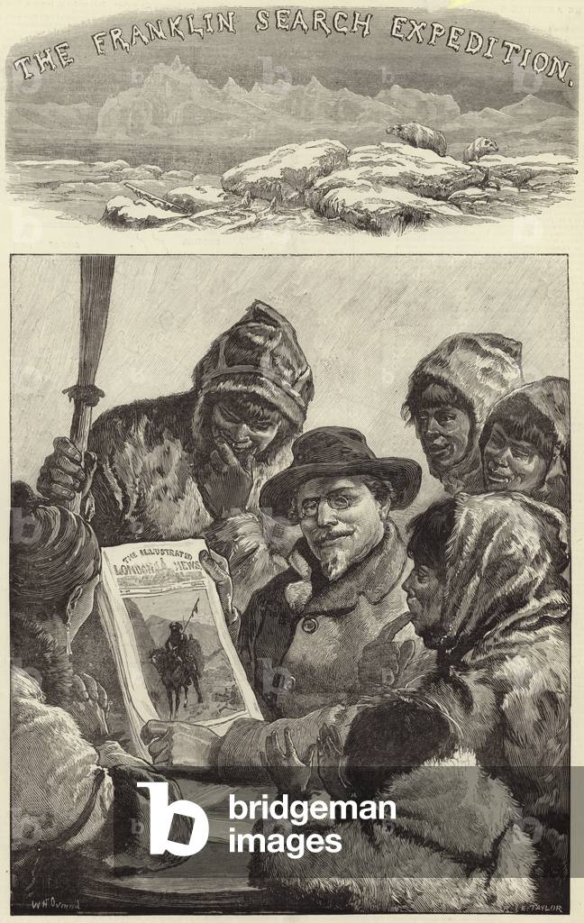 Lieutenant Schwatka showing the esquimaux the 'Illustrated London News' (engraving)