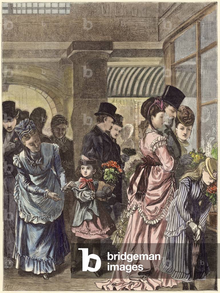 Spring time in Covent Garden (coloured engraving)