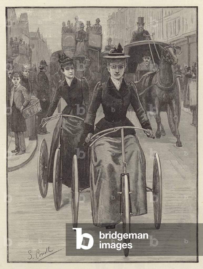 Female cyclists (engraving)