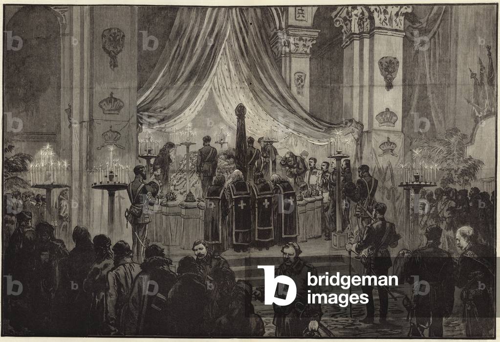 The late Emperor of lying in state in the Church of St Peter and St Paul (engraving)
