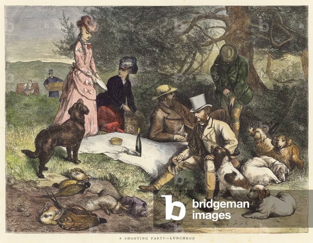 A Shooting Party (coloured engraving)