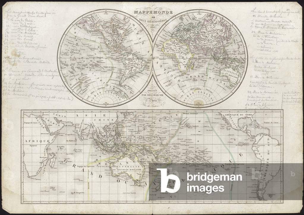 World map in two hemispheres (engraving)