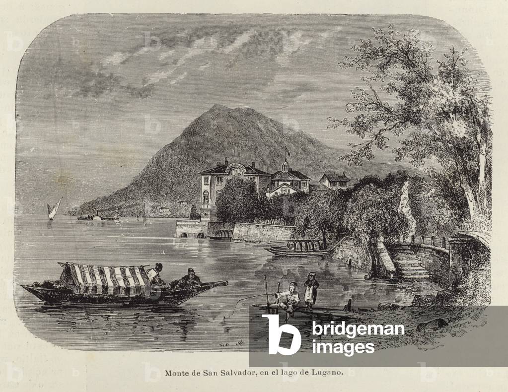 Monte San Salvatore on Lake Lugano (engraving)