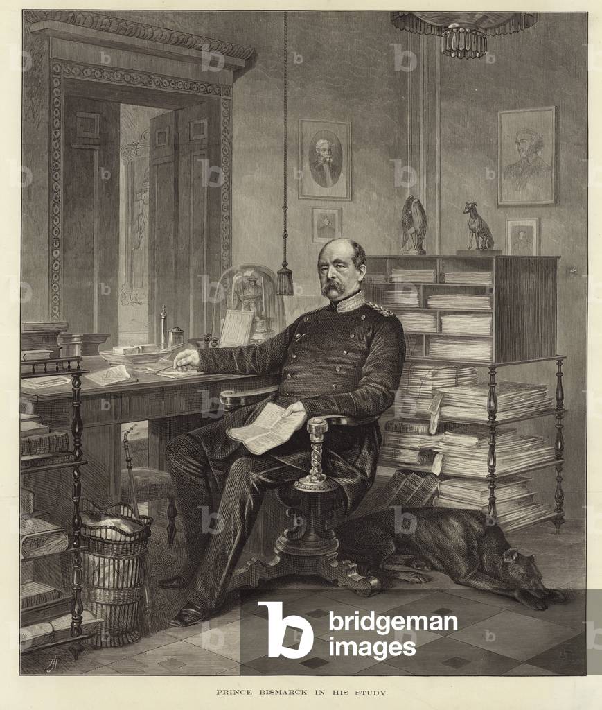 Prince Bismark in his study (engraving)