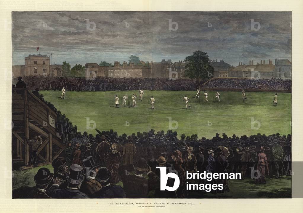 The Cricket Match, Australia v England, at Kennington Oval (coloured engraving)
