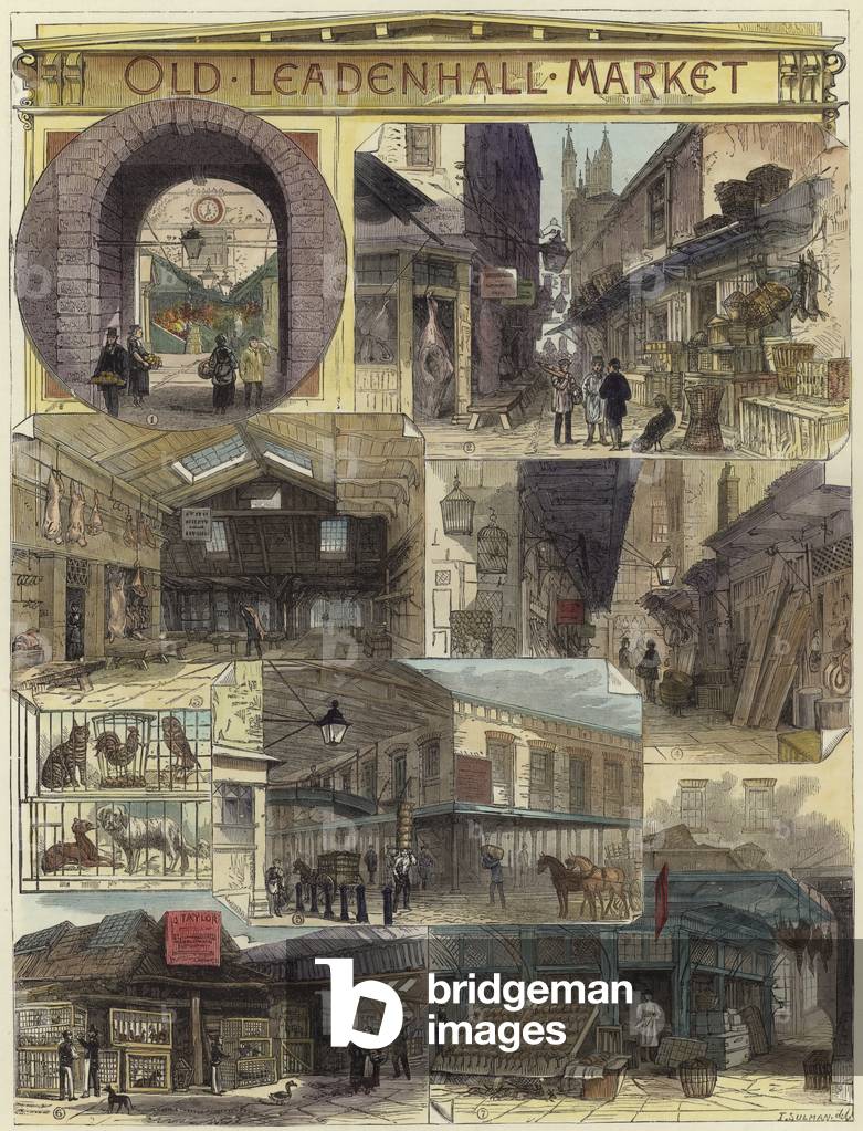 Old Leadenhall Market (coloured engraving)