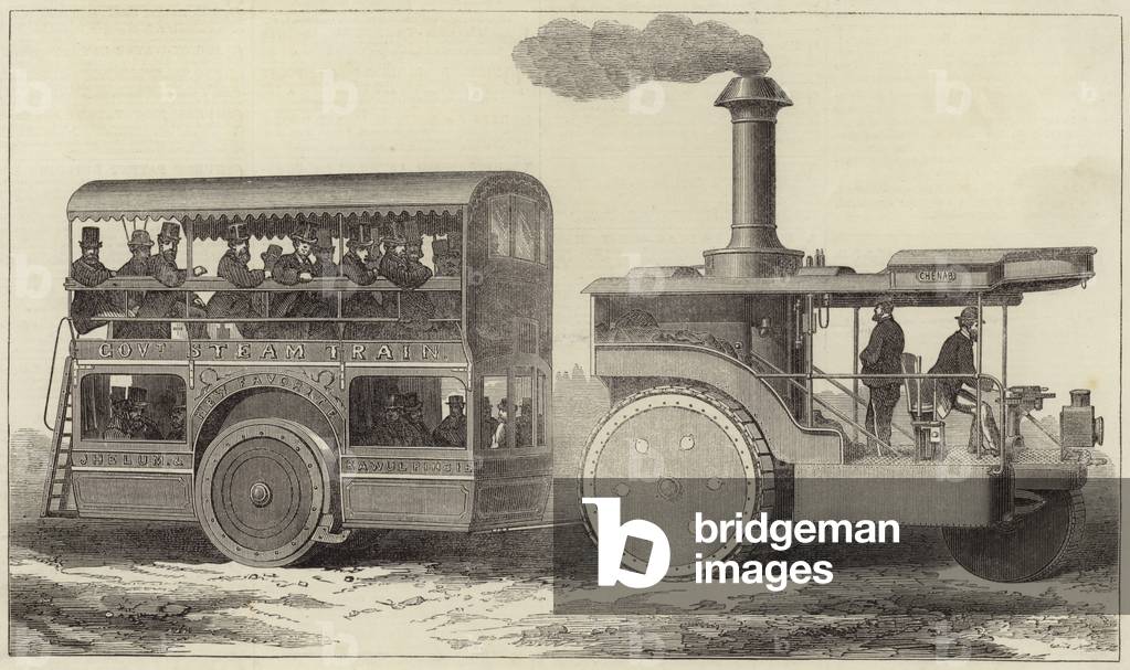 Road steamer and omnibus for the Indian government (engraving)
