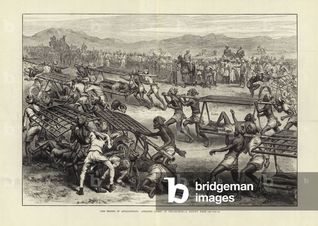 Our Troops in Afghanistan: Athletic Games at Jellalabad - A dooley race (engraving)