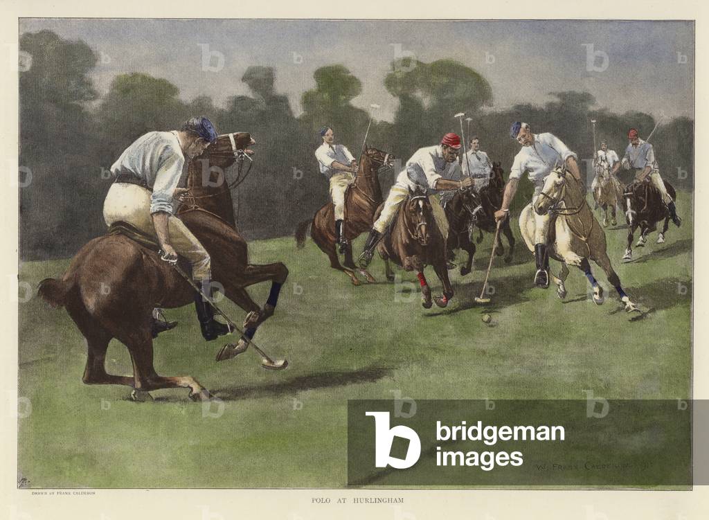Polo at Hurlingham (coloured engraving)