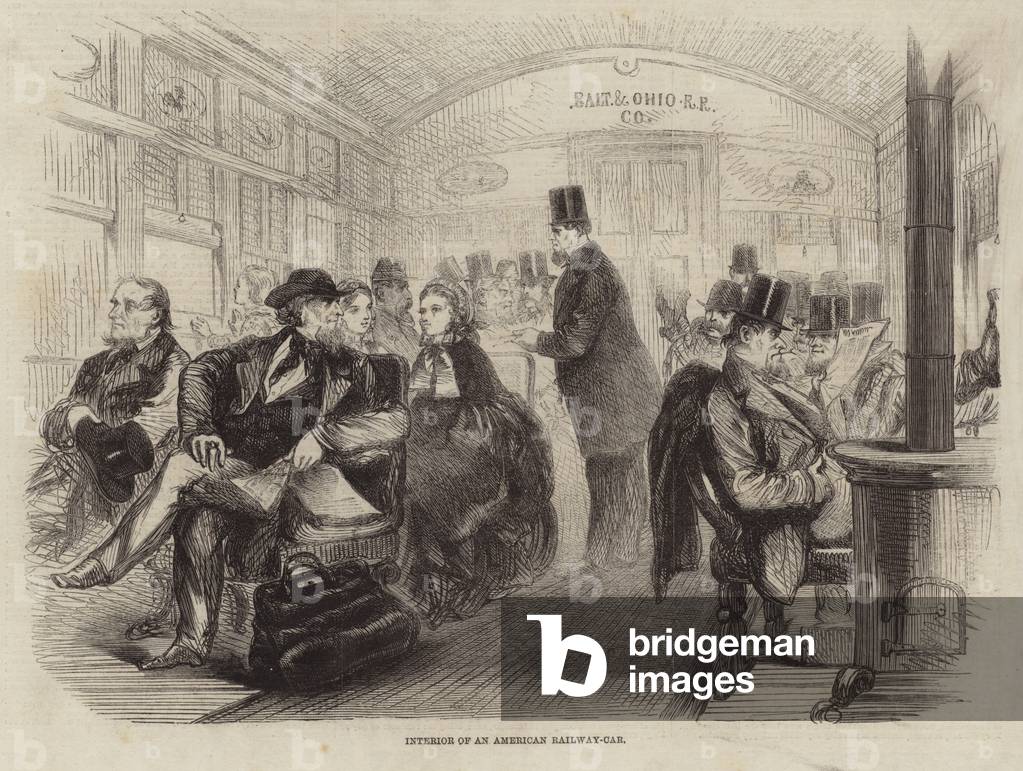 Interior of an American Railway Car (engraving)