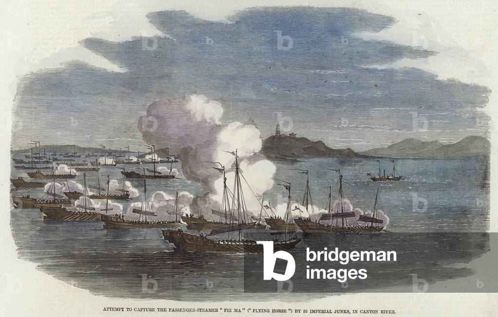 Attempt to capture the Passenger Steamer 'Fei Ma' (coloured engraving)