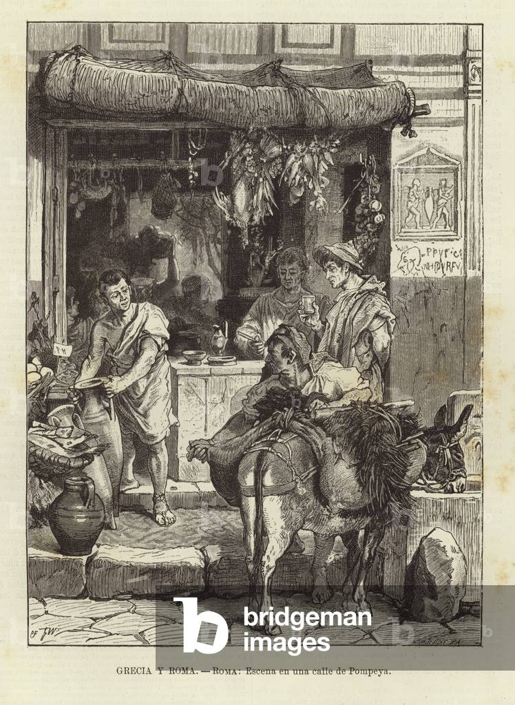 Greece and Rome - Rome: Street scene in Pompeii (engraving)