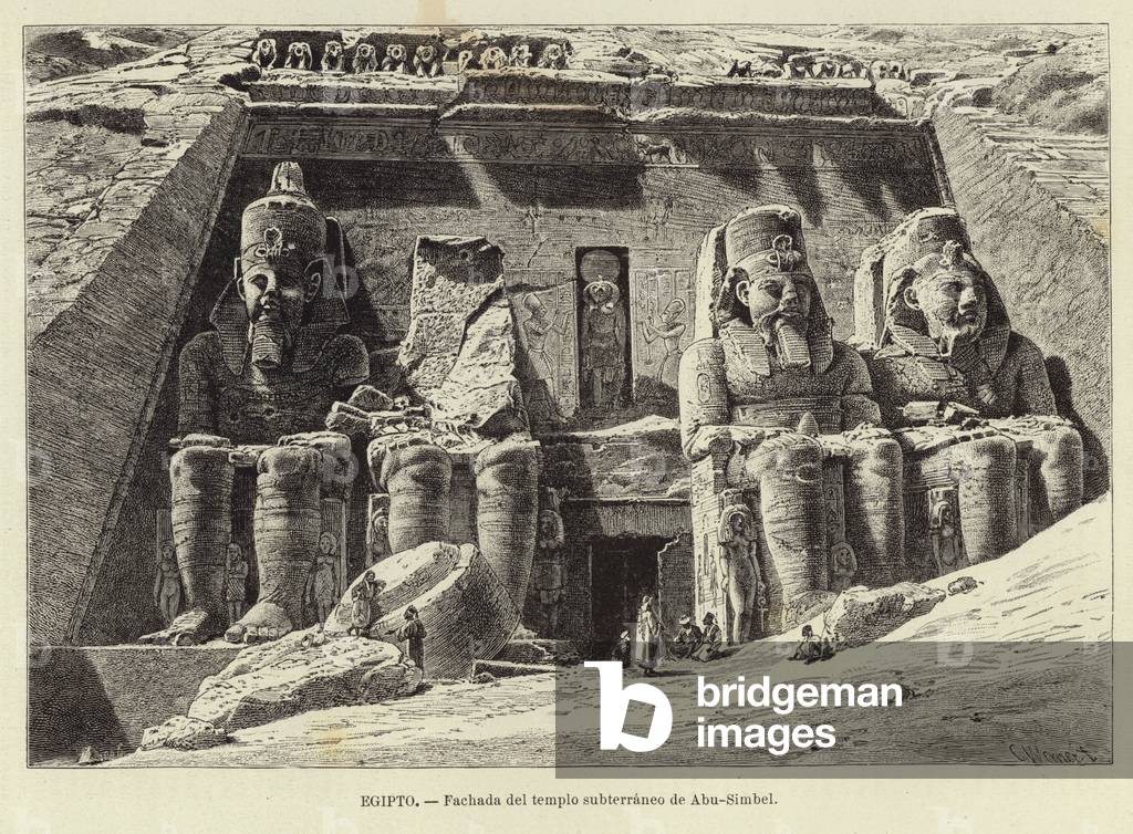 Egypt - Facade of the underground temple of Abu Simbel (engraving)