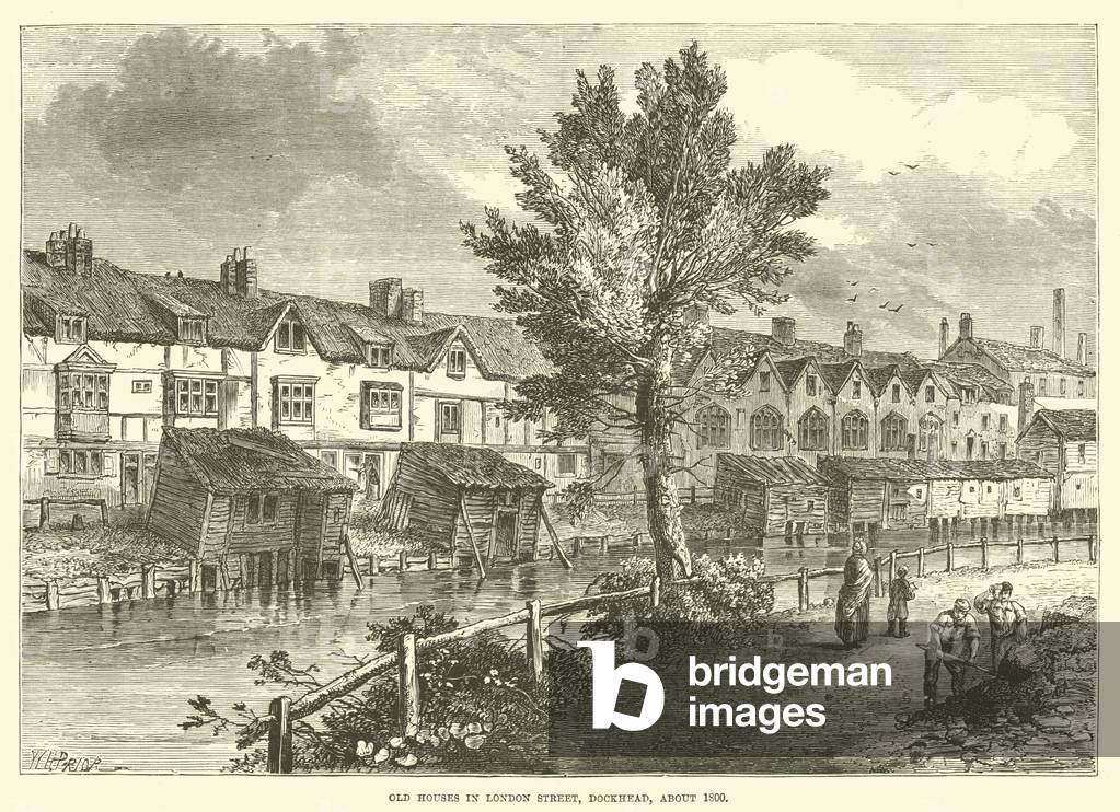 Old Houses in London Street, Dockhead, about 1800 (engraving)