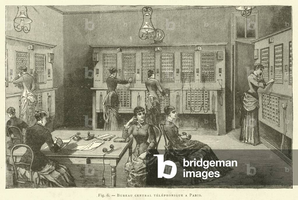 Bureau central telephonique a Paris (engraving)