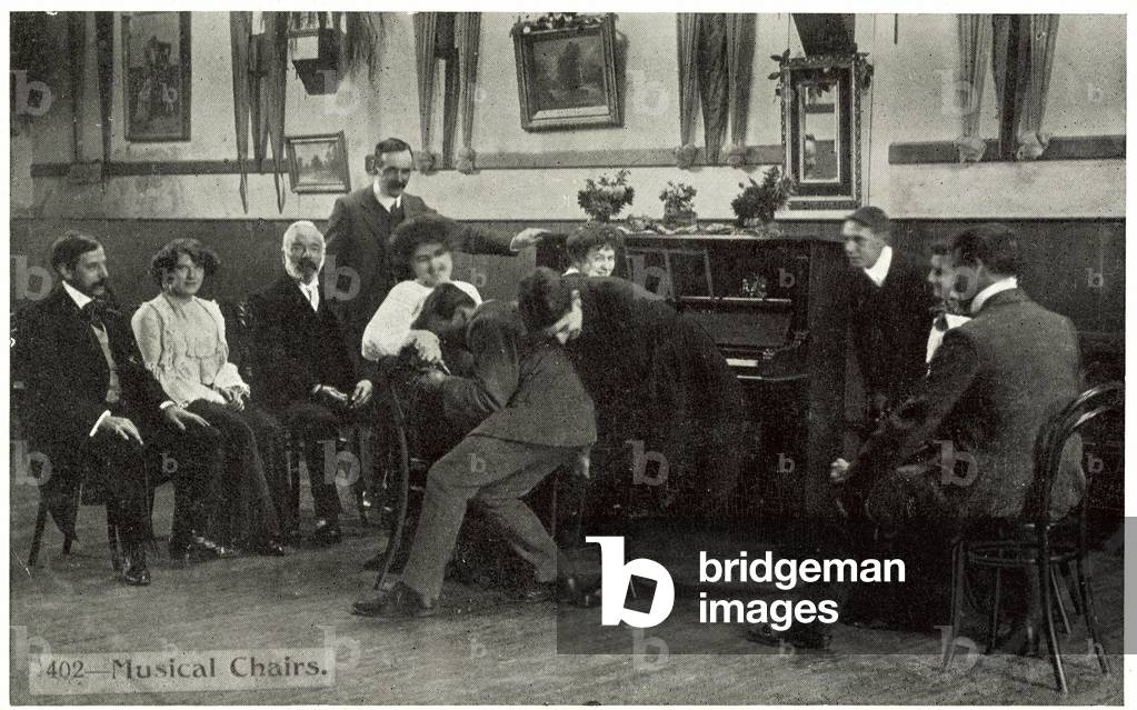 Musical chairs (b/w photo)