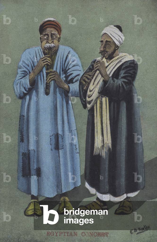 Egyptian musicians (colour litho)