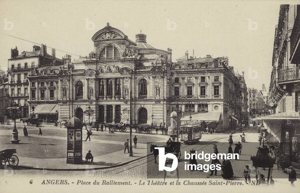 Place du Ralliement, the theatre and the Chaussee Saint-Pierre, Angers, France (b/w photo)