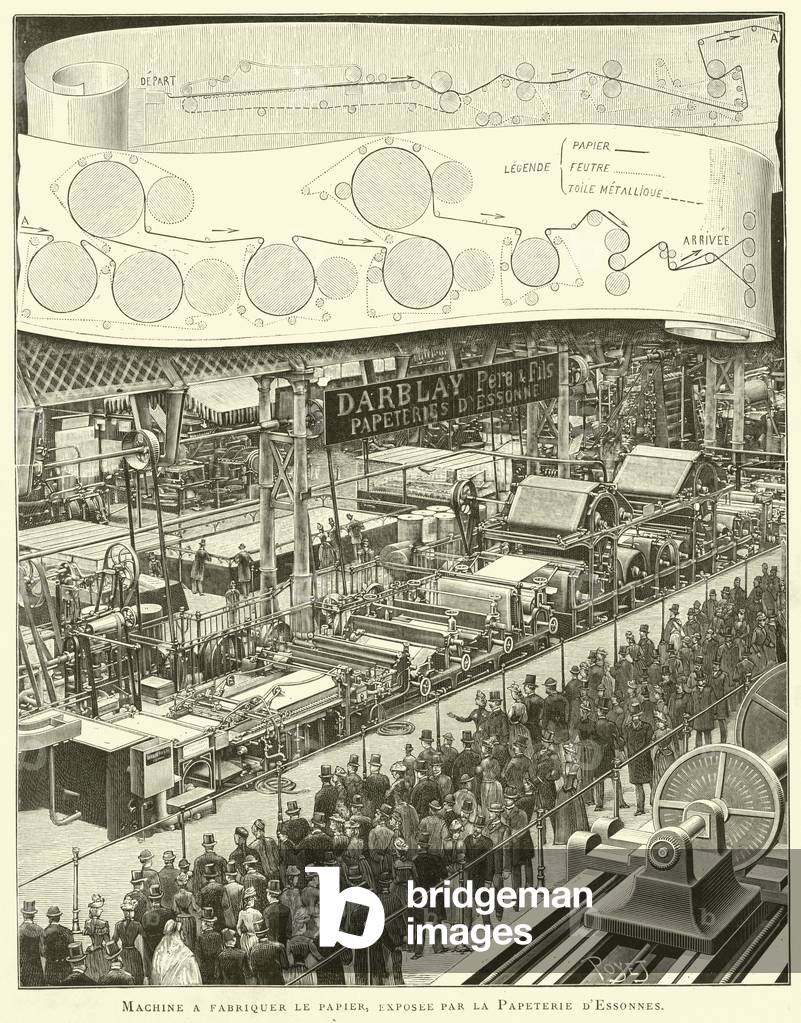 Machine a fabriquer le papier, exposee par la Papeterie d'Essonnes (engraving)
