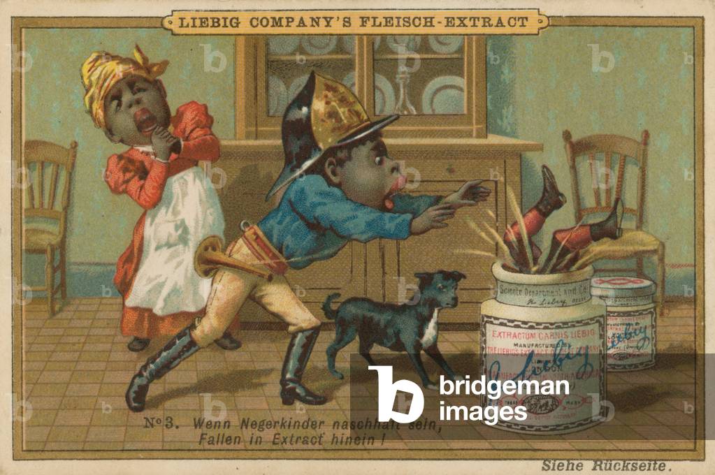 Cartoon African Falls into Leibig Meat Extract Jar (chromolitho)