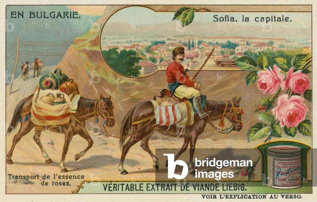 Sofia and a trader transporting rose essence (chromolitho)