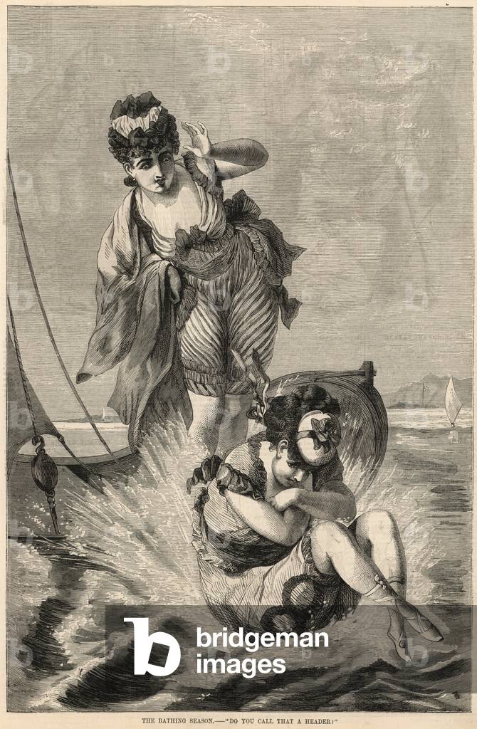 The bathing season; Do you call that a header? (engraving)