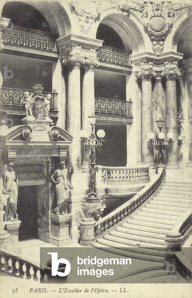 Staircase of the Opera, Paris (b/w photo)