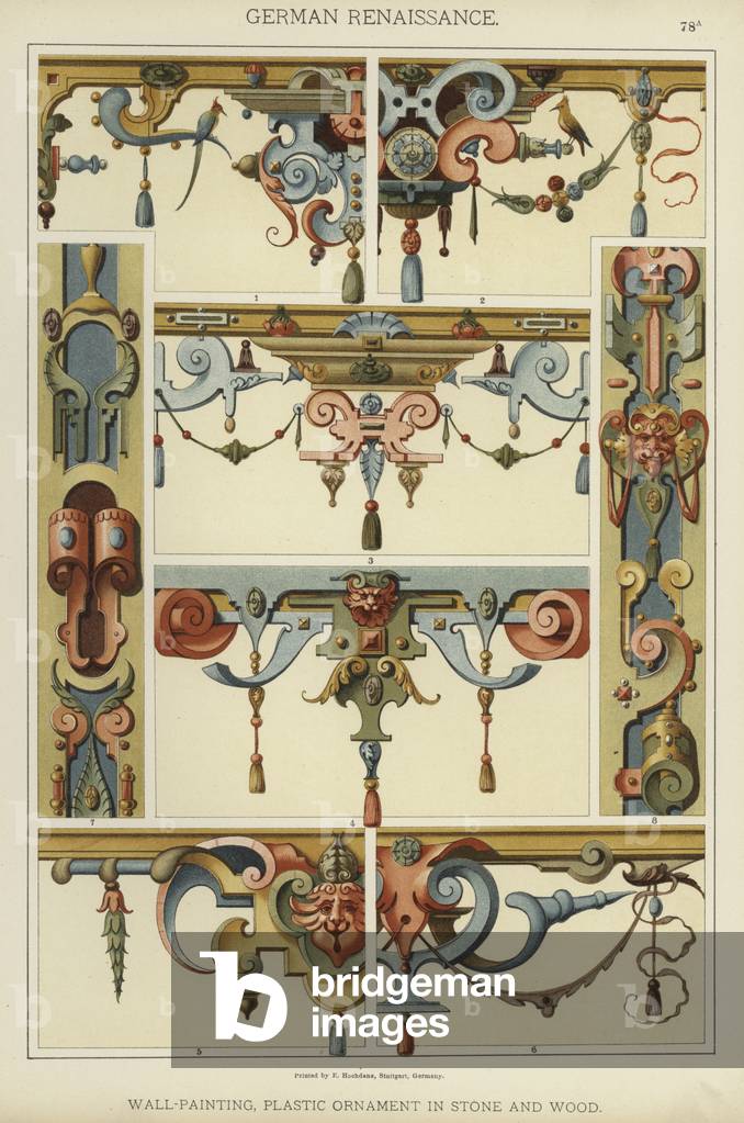 German Renaissance, Wall-Painting, Plastic Ornament in Stone and Wood (colour litho)