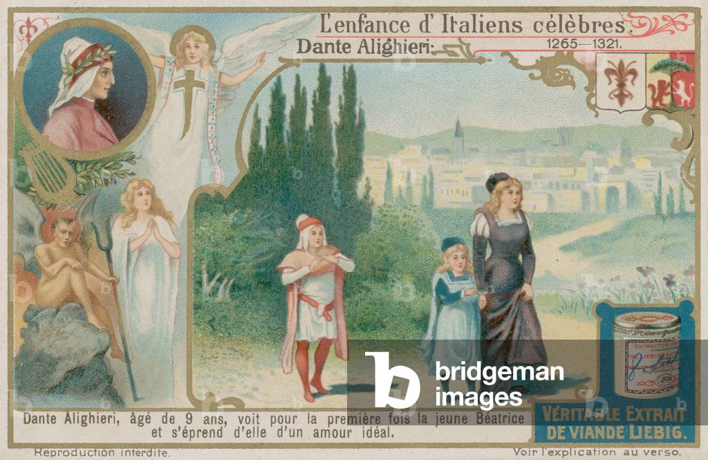 Dante Alighieri sees Beatrice for the first time at the age of nine (chromolitho)