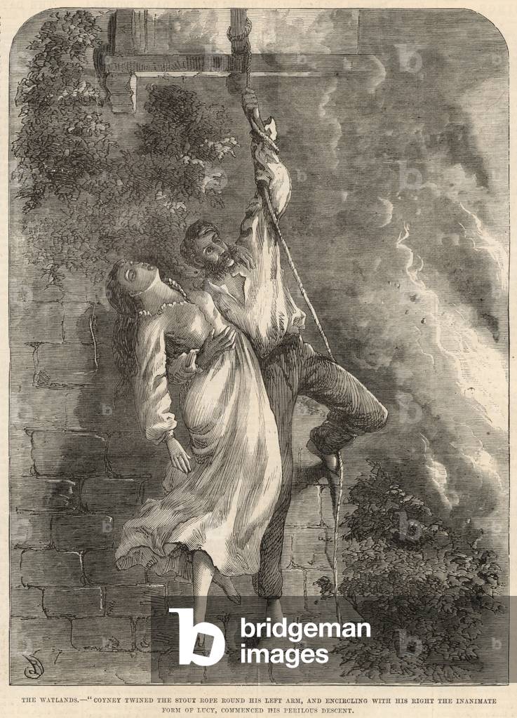 Coyney twined the stout rope round his left arm (engraving)