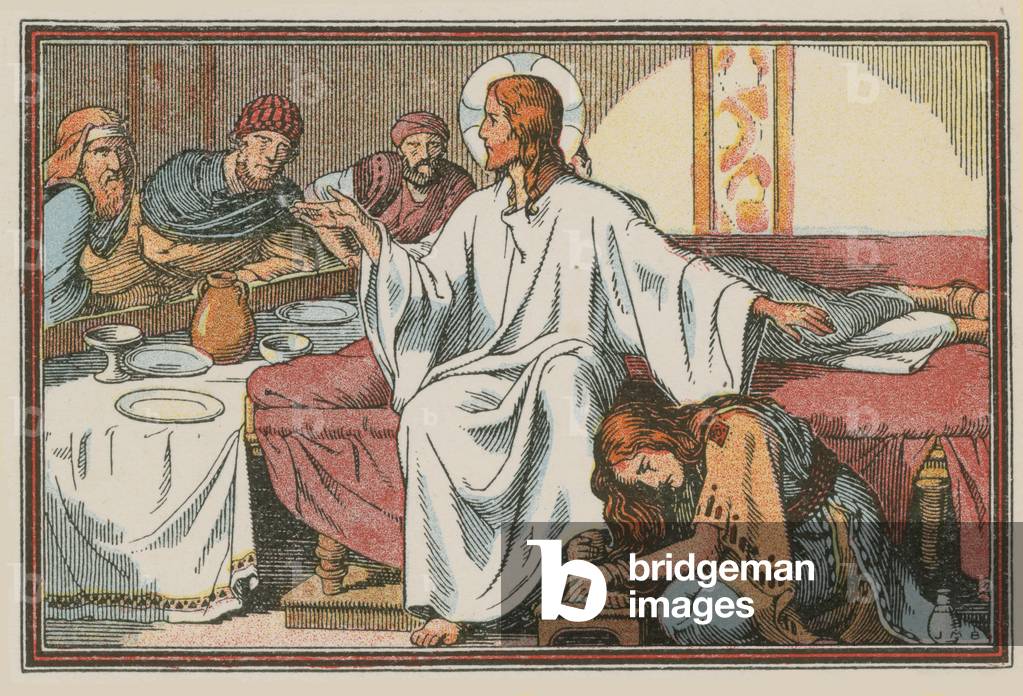 Scene from the life of Jesus (coloured engraving)
