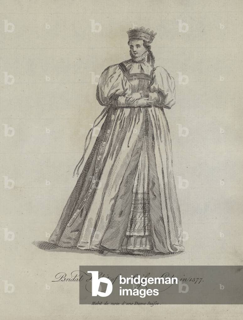 Bridal Habit of a Swiss Lady in 1577 (engraving)