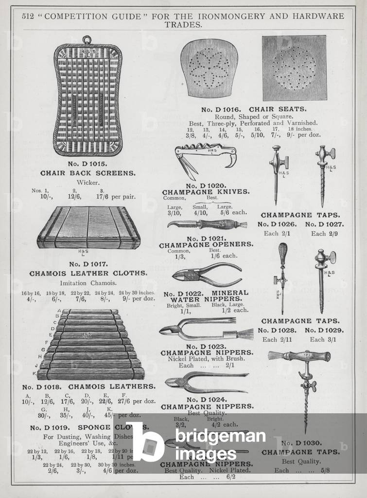 Page of catalogue for the Ironmongery and Hardware Trades, c 1895 (litho)