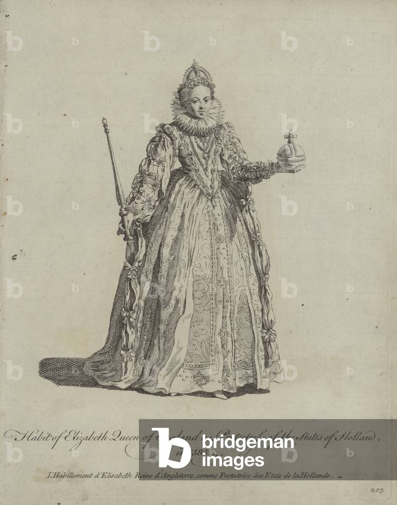 Habit of Elizabeth Queen of England as Protectress of the States of Holland in 1585 (engraving)
