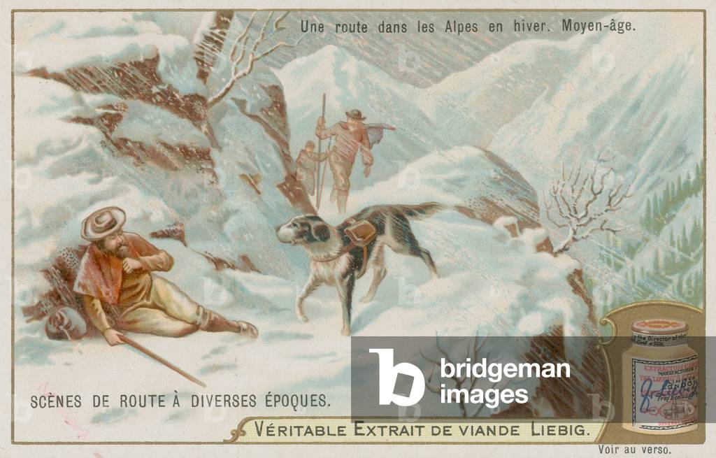 A Medieval Road Over the Alps in Winter (chromolitho)