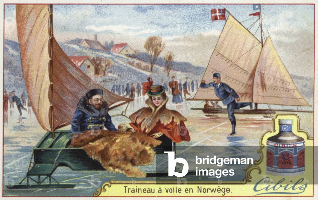 Cibils card featuring sledging on ice (colour litho)