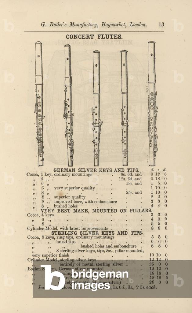 Page from G Butler's Illustrated Catalogue of Musical Instruments (engraving)