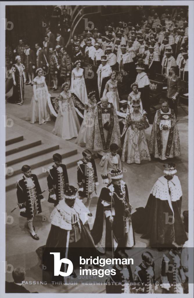 The Queen passing through Westminster Abbey (b/w photo)