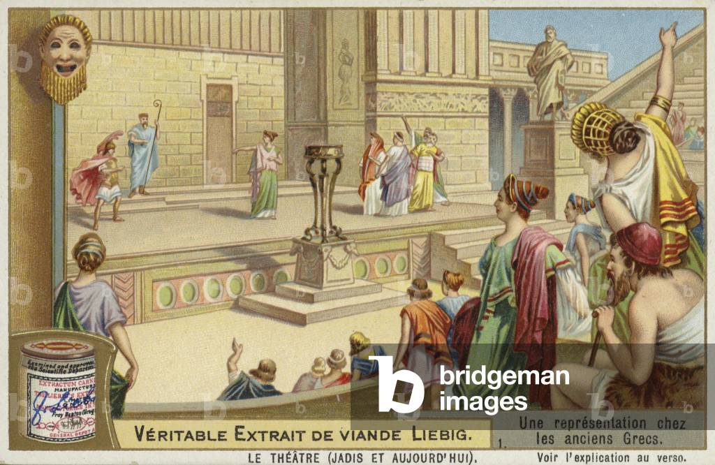 Liebig card featuring a representation of ancient Greek theatre (colour litho)