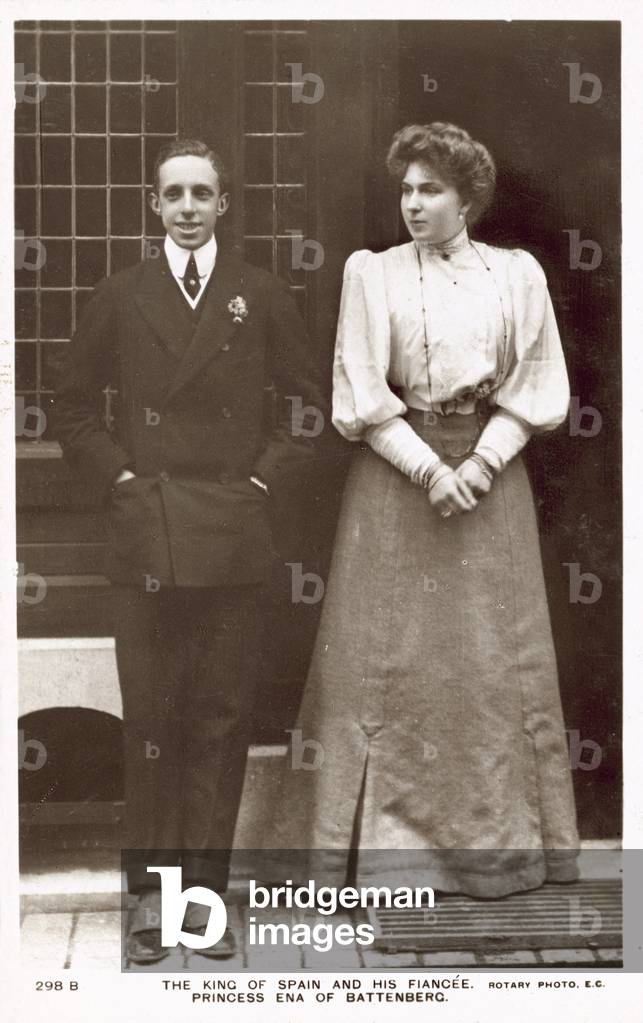 The King of Spain, Alfonso XIII, and his fiancee, Princess Ena of Battenberg (b/w photo)