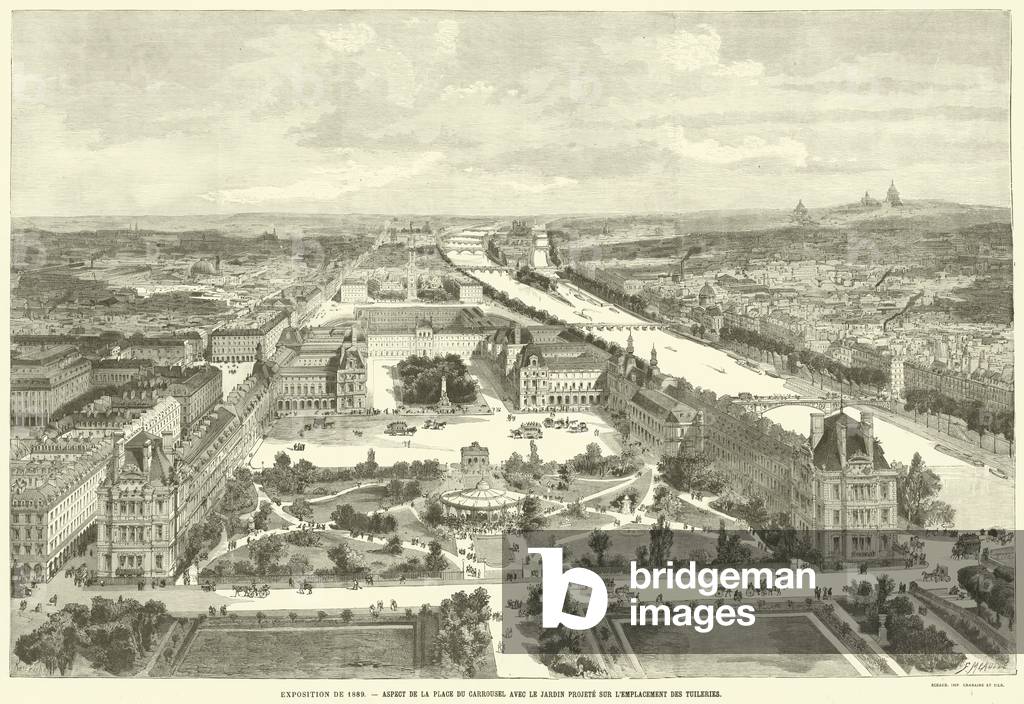 Exposition de 1889, Aspect de la Place du Carrousel avec le Jardin Projete sur L'Emplacement des Tuileries (engraving)