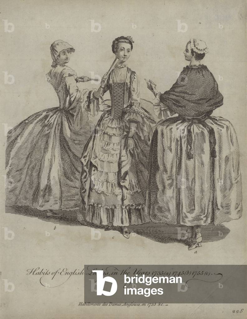 Habits of English Ladies in the Years 1735, 1745 and 1755 (engraving)