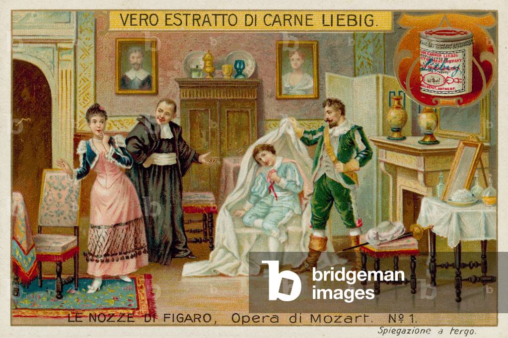Cherubino, the Count, Susannah and Basilio (chromolitho)