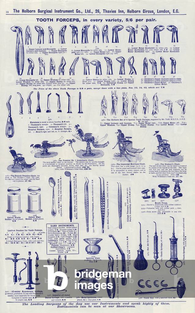 Page from Surgical instrument catalogue, c.1900: Tooth forceps (litho)