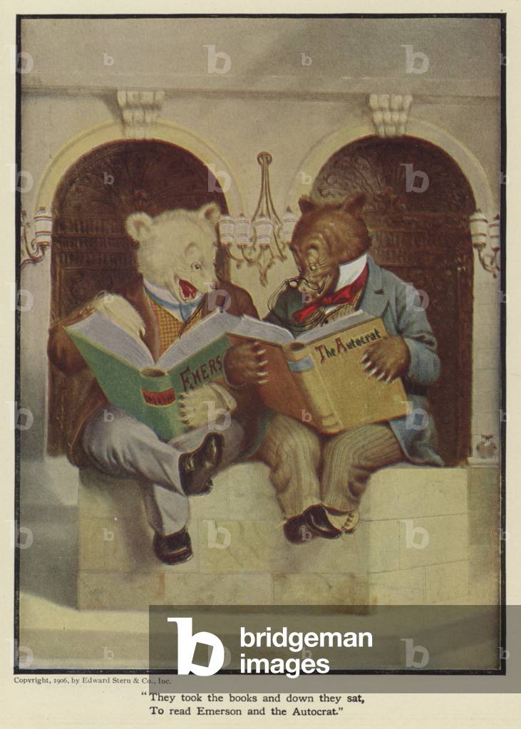 They took the books and down they sat, to read Emerson and the Autocrat (colour litho)