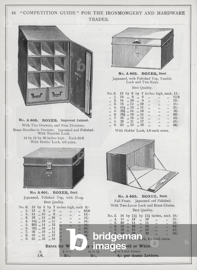 Page of catalogue for the Ironmongery and Hardware Trades, c 1895 (litho)