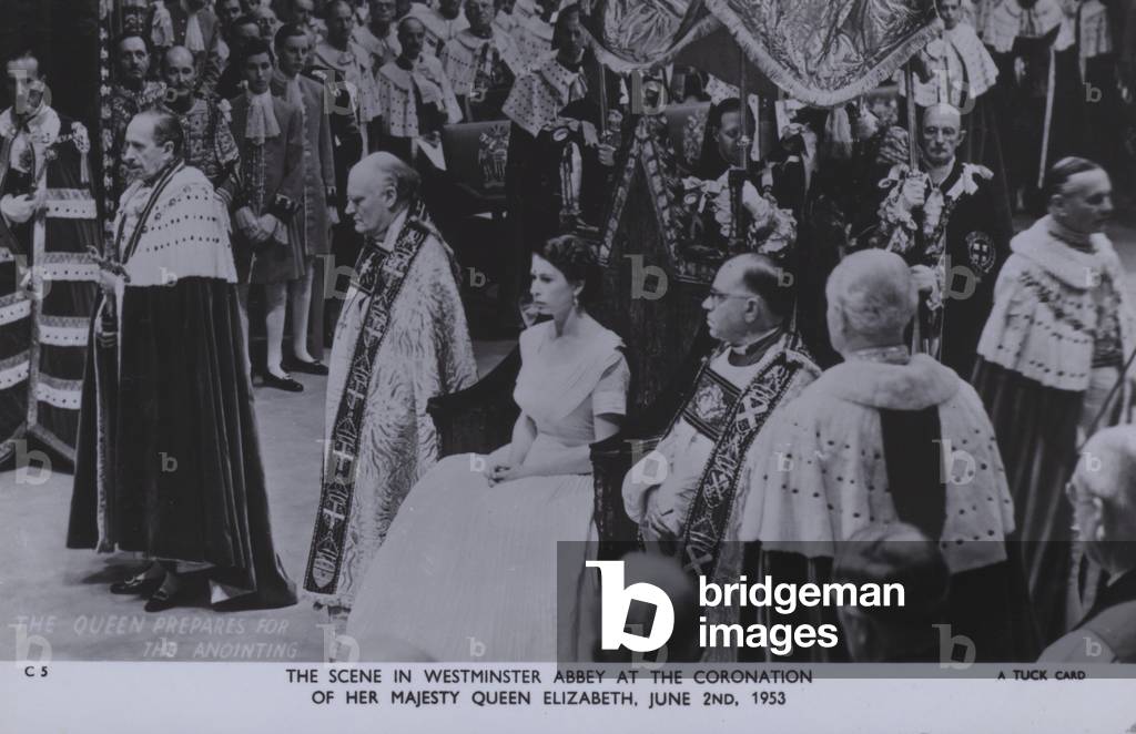 The scene in Westminster Abbey at the coronation of her majesty Queen Elizabeth, 2 June 1953 (b/w photo)